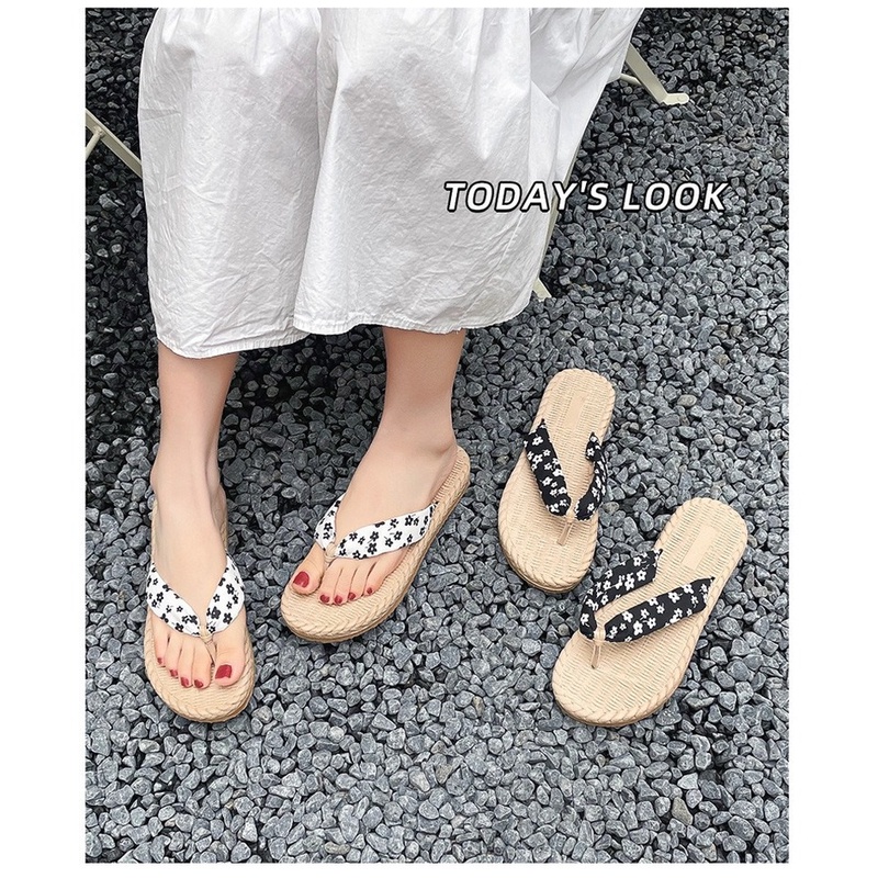 Dép Xỏ Ngón Đế Bằng Họa Tiết Hoa Phong Cách Nhật Bản Thời Trang Đi Biển Mùa Hè Cho Nữ