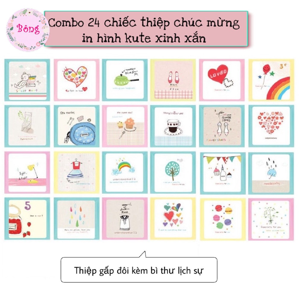Combo 24 chiếc thiệp chúc mừng in hình kute xinh xắn