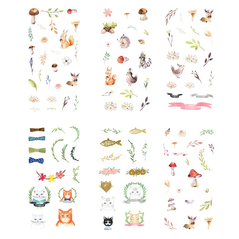 Set 6 Tấm Dán Sticker Trang Trí Sổ Nhật Kí Họa Tiết Dễ Thương