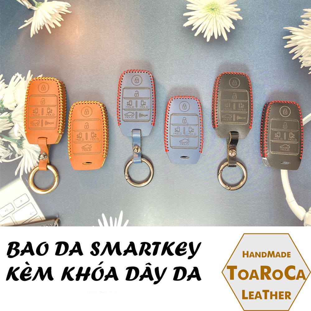 Bao da smarkey ô tô Kia sedona (loại 5,6 nút bấm) chìa khóa da bò thật handmade Toaroca