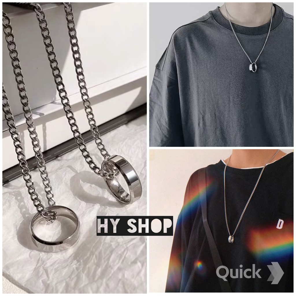 Dây chuyền titan phối nhẫn cá tính - vòng cổ titan nam nữ thép siêu bền không gỉ unisex