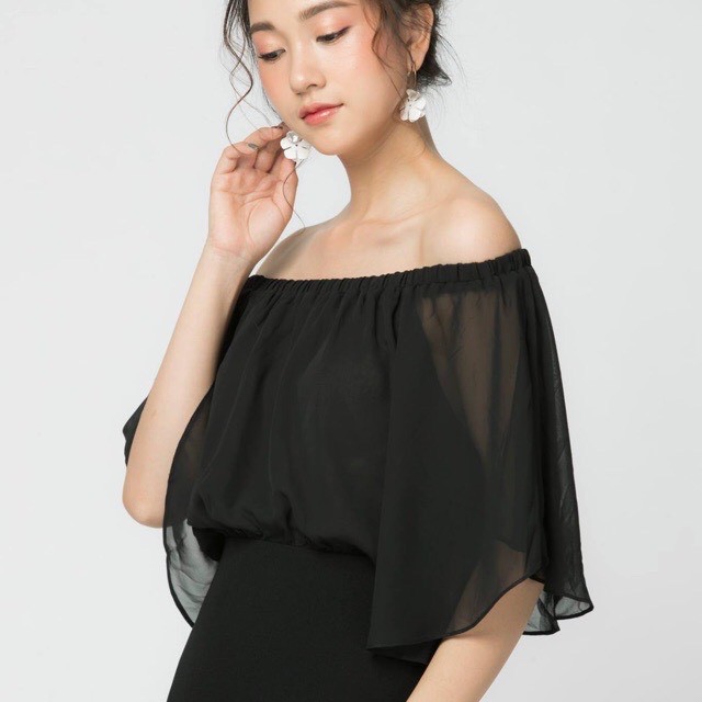 Đầm xám tay xẻ Elise