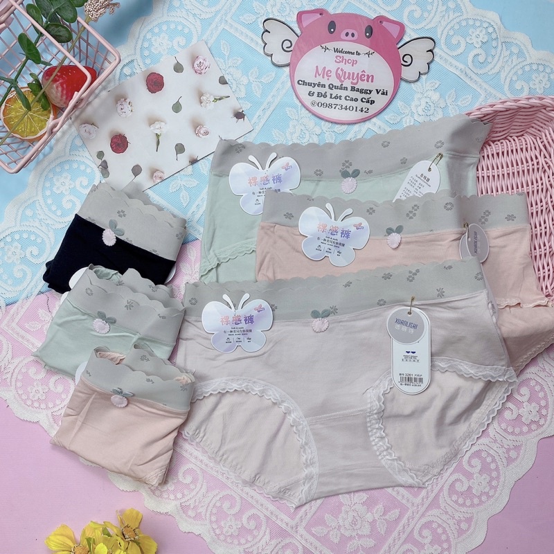 Quần lót cotton nữ cạp vừa mềm mại , co dãn kháng khuẩn thoáng mát tôn dáng đính nơ xinh