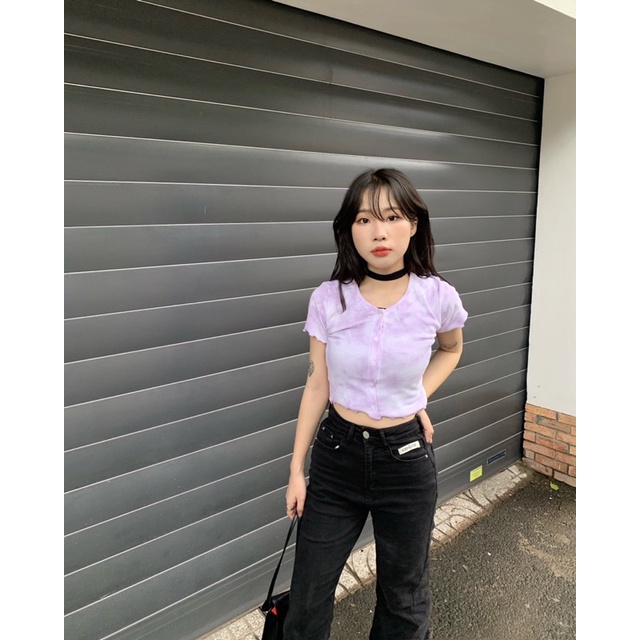CROPTOP DRAGONBYBOI FREESIZE - TÍM VÀ XANH