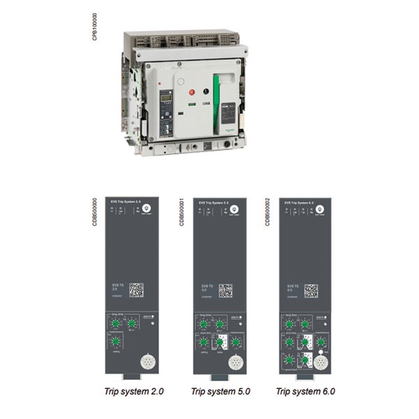 Máy cắt không khí EVS12H3MF20, EVS12H4MF20, EVS12H4MW20 Schneider 1250A - 65kA - 3P, 4P - Fixed man - Drawout man