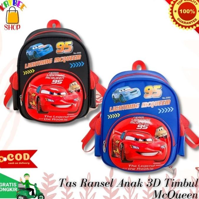 Balo Đi Học Mẫu Giáo Họa Tiết Xe Hơi Mcqueen Dập Nổi 3D Dễ Thương