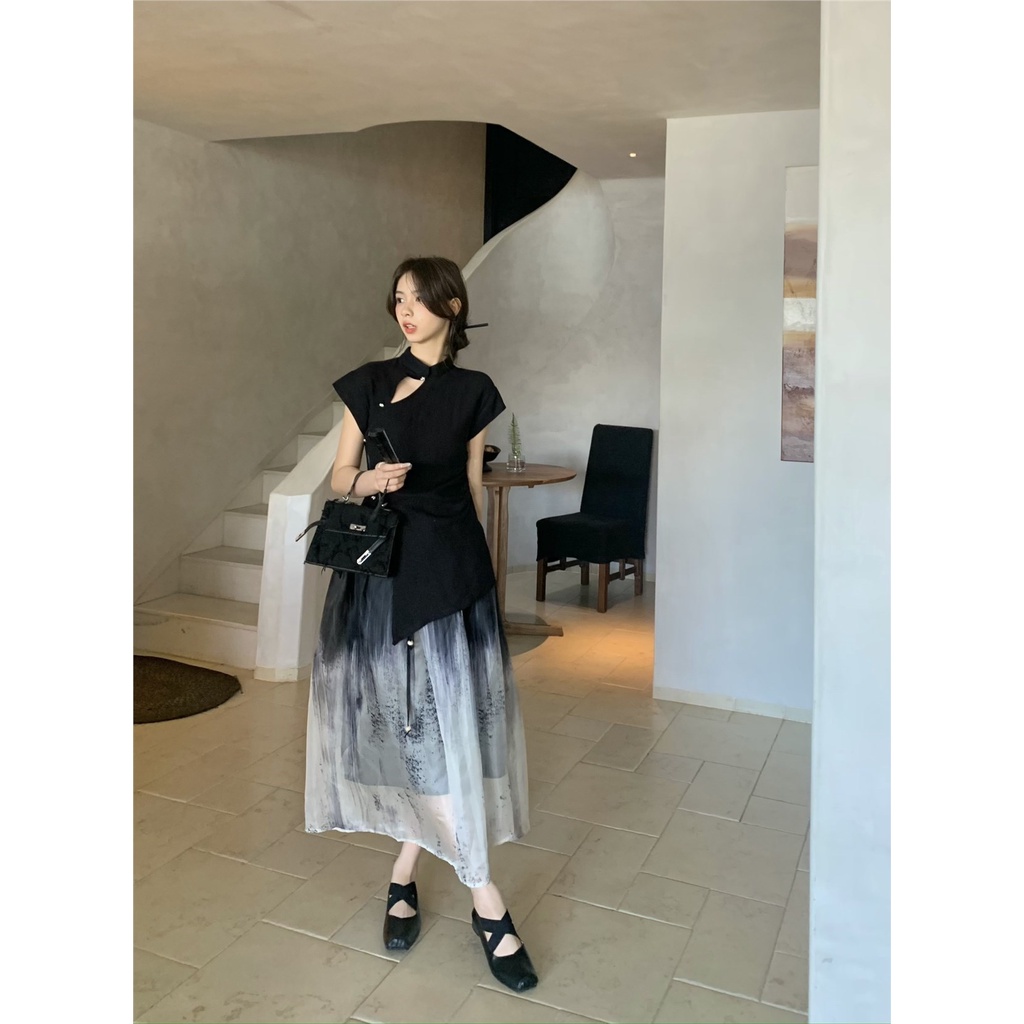 Bộ Áo Sườn Xám In Họa Tiết Phong Cách Trung Hoa Thời Trang Cao Cấp Cho Nữ