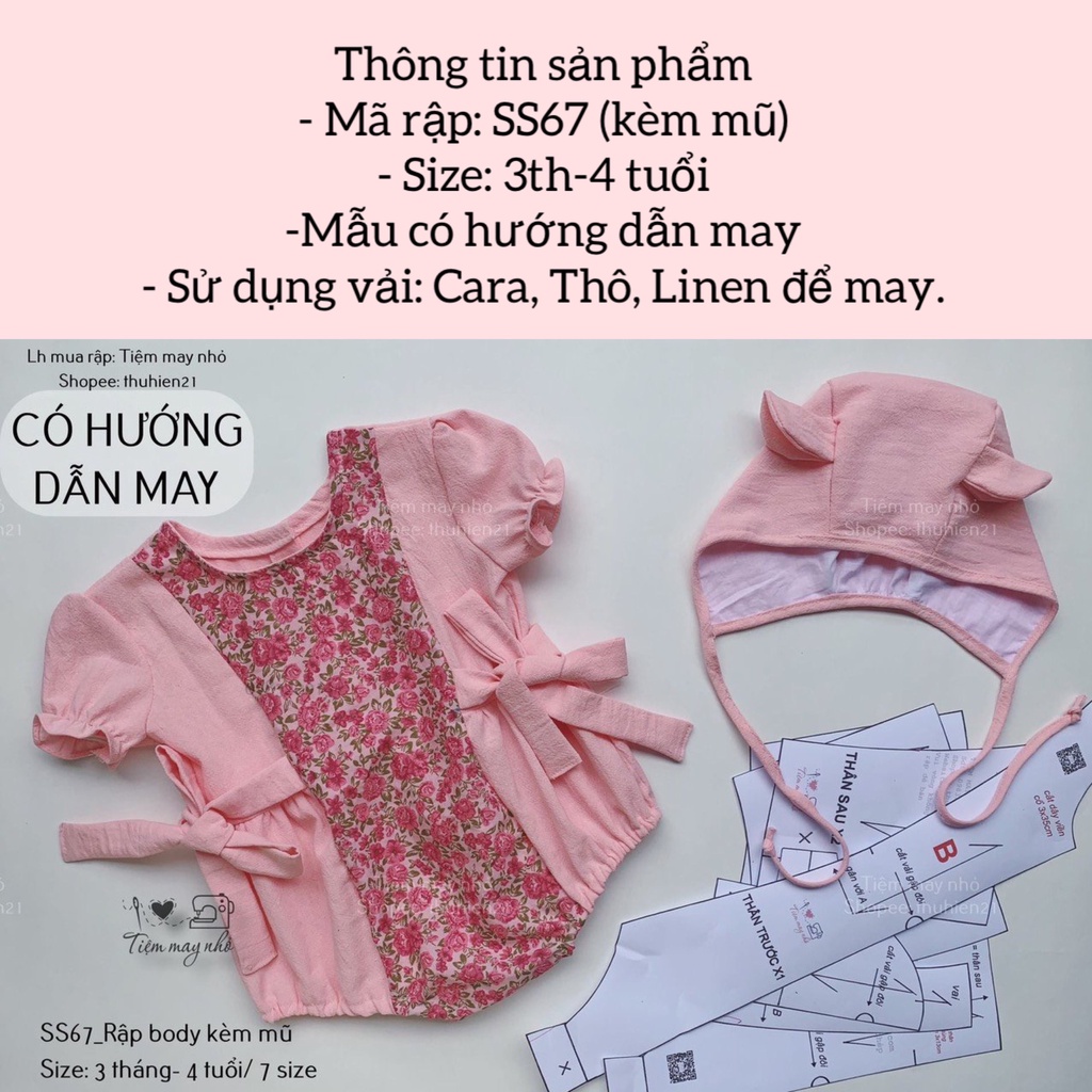 Rập giấy may romper kèm mũ cho bé_SS67