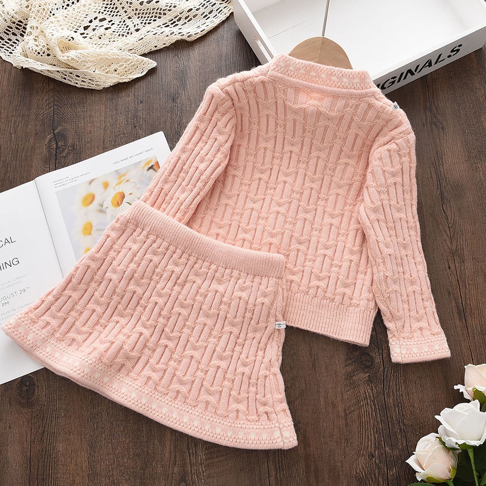 Set trang phục BEAR LEADER áo cardigan tay dài chân váy ngắn len màu trơn thời trang thu đông mới cho bé gái 2-6 tuổi