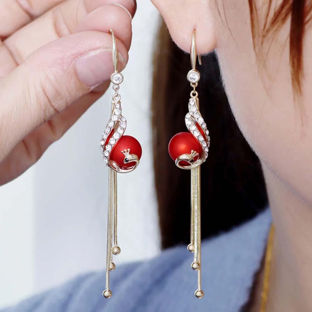 Bông Tai Dáng Dài Hình Chim Công Bằng Hợp Kim Phong Cách Hàn Quốc Thanh Lịch|Bông Tai Thời Trang Xinh Xắn Cá Tính