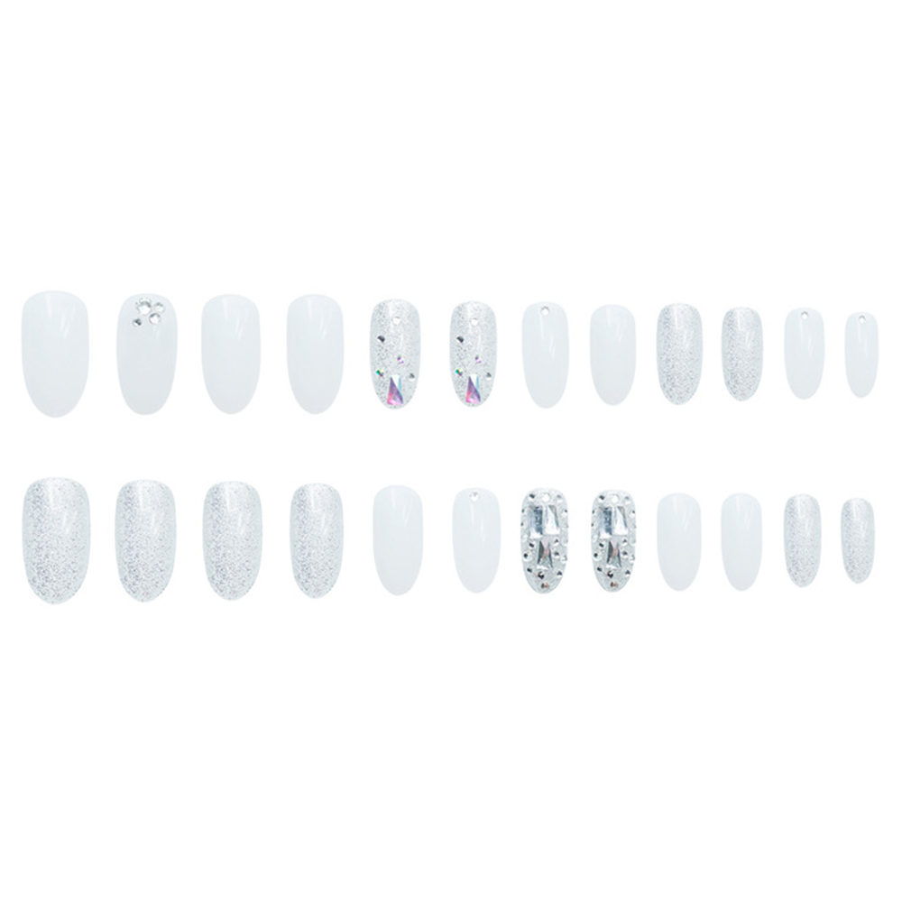 [Hàng mới về] Bộ 24 móng tay giả dán họa tiết kim cương sang trọng cho tiệc cưới