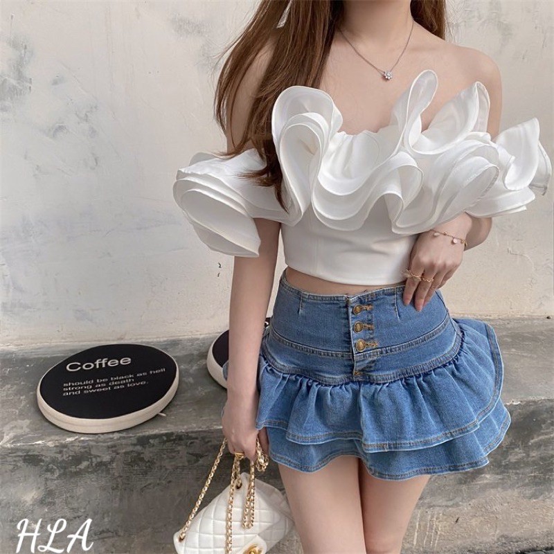 Chân váy jean bèo tầng