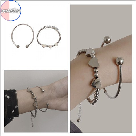 Bộ 2 vòng tay hợp kim phối hình trái tim cho cặp đôi