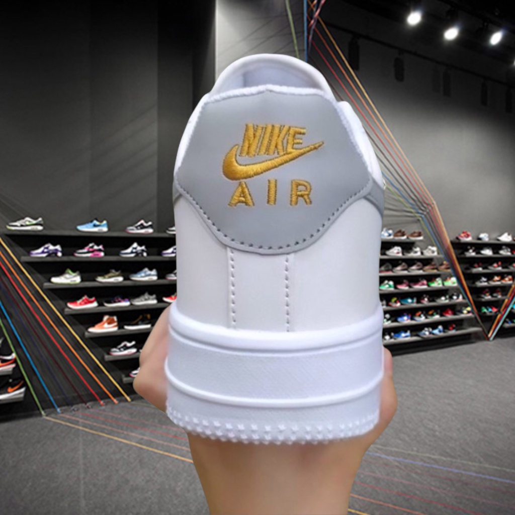 Giày thể thao af1 vệt xám logo móc vàng , Giày sneaker air force 1 vệt xám logo thêu vàng bản đẹp full box bill