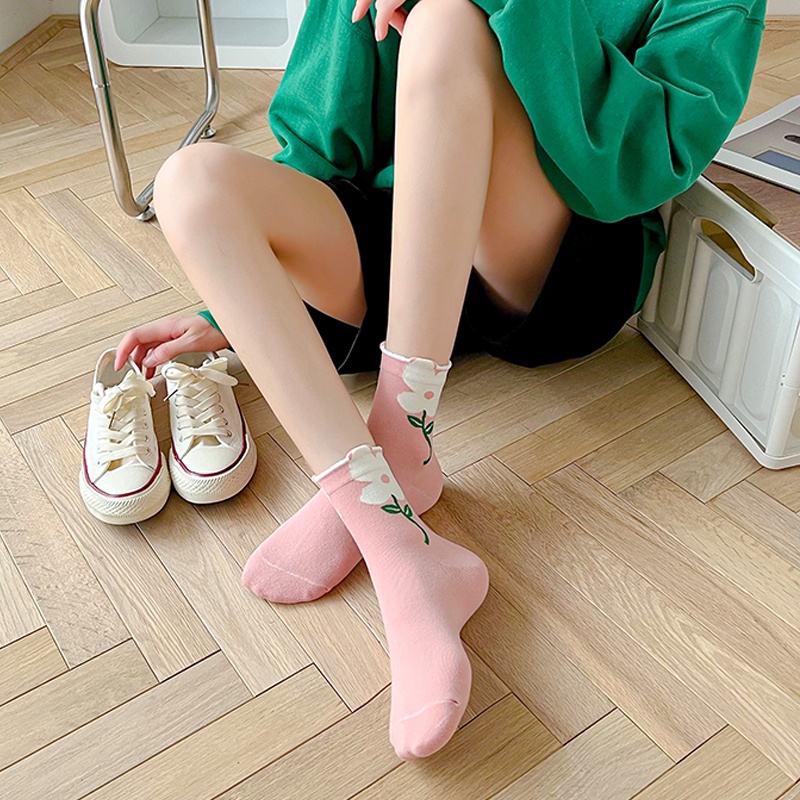 Set 1 / 2 / 3 Đôi Vớ HọA TiếT Hoa Tulip Dễ Thương ThờI Trang Cho Nữ