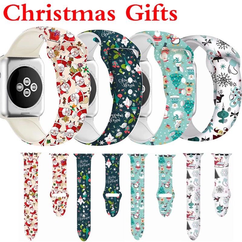 Printed sport band for Apple Watch 38mm 40mm 42mm 44mm Series 6 SE 5 4 3 2 1 Silicone strap for iWatch 5 44mm Christmas gift