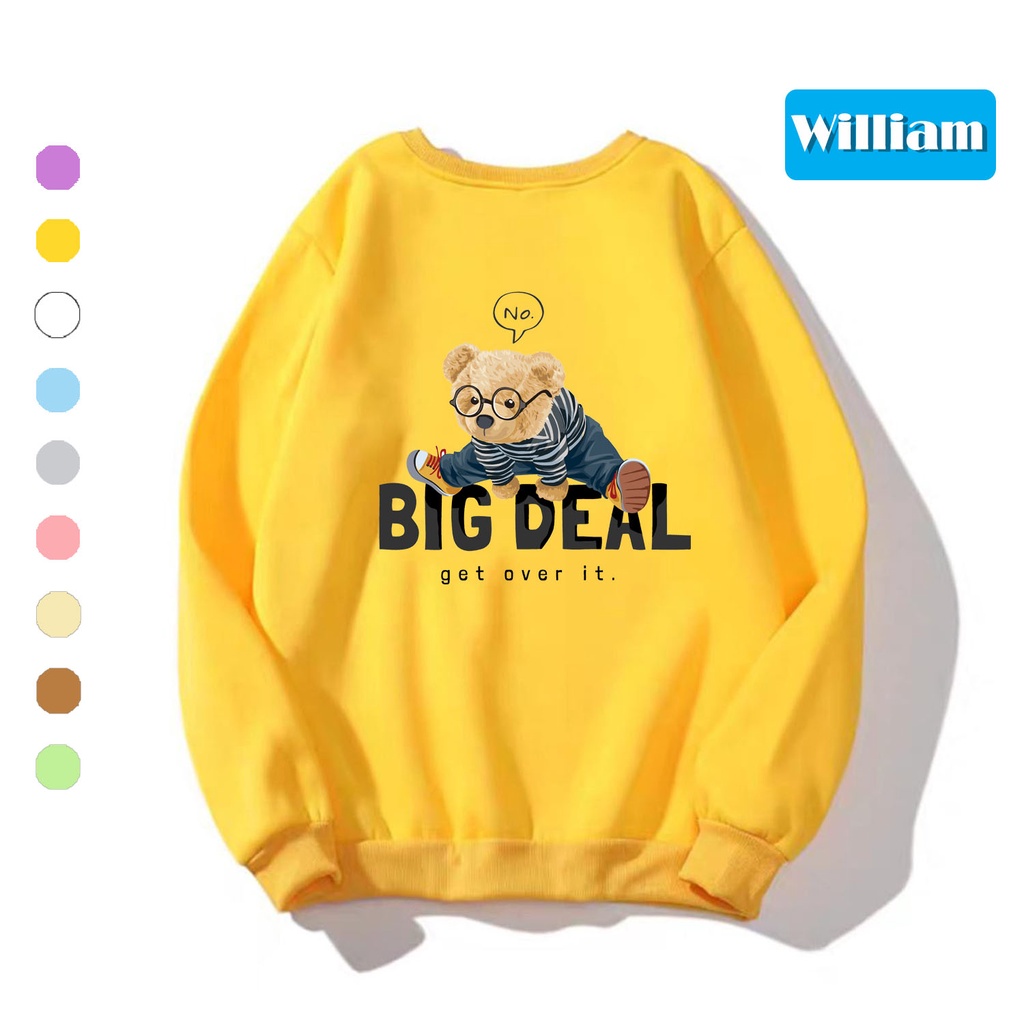 Áo sweater nam nữ in hình Gấu dễ thương chất nỉ dày dặn, hợp làm áo cặp William - DS174