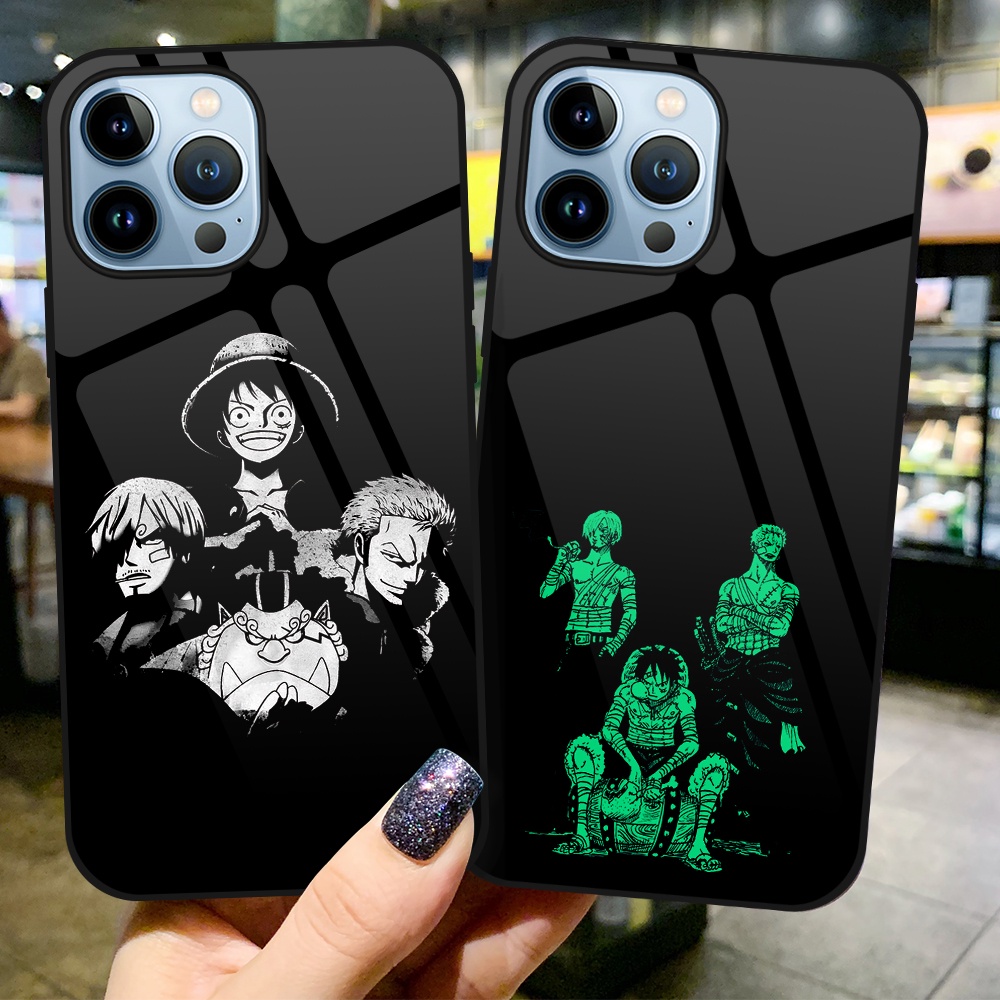 Ốp Điện Thoại Kính Cường Lực Dạ Quang In Hình Anime One Piece Cho iPhone 14 11 13Pro Max 12 14Plus
