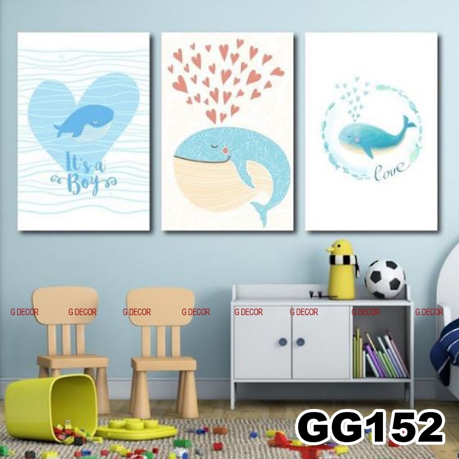 Tranh treo tường canvas khung gỗ 3 bức phong cách hiện đại Bắc Âu tranh anime trang trí phòng cho bé phòng ngủ spa 147