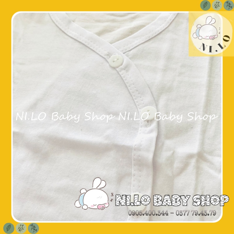 Áo sơ sinh Dài tay Cài Xéo Màu Trắng Trơn (100% Cotton Cao Cấp)