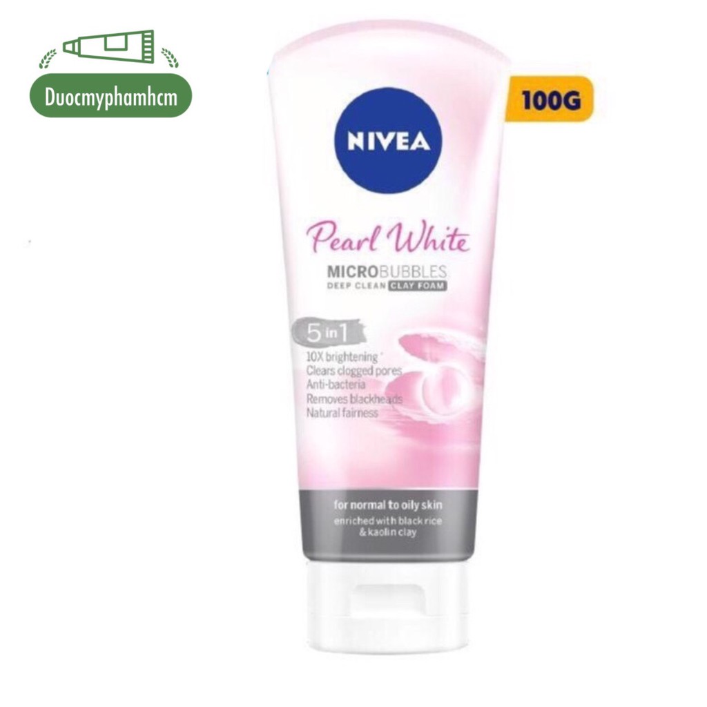 Sữa rửa mặt NIVEA Pearl White Đất Sét giúp trắng da ngọc trai