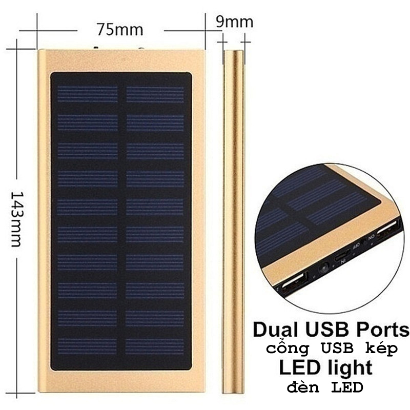 Sạc dự phòng 30000mAh Sử Dụng Năng Lượng Mặt Trời  Trang bị đèn LED chiếu sáng Pin dự phòng Chính Hãng