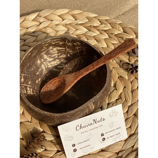 COMBO CHÉN - BÁT GÁO DỪA  + MUỖNG GỖ DỪA  CAO CẤP CHUVANUTS ( BỘ DỤNG CỤ TRỘN MẶT NẠ TIỆN DỤNG)