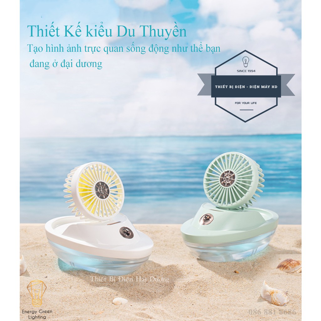 Quạt Phun Sương Tích Điện SX-HF01 - Kiểu Dáng Du Thuyền - Khếch Tán Tinh Dầu, Tạo Ẩm - Pin Sạc Tích Điện - BH 1 Năm
