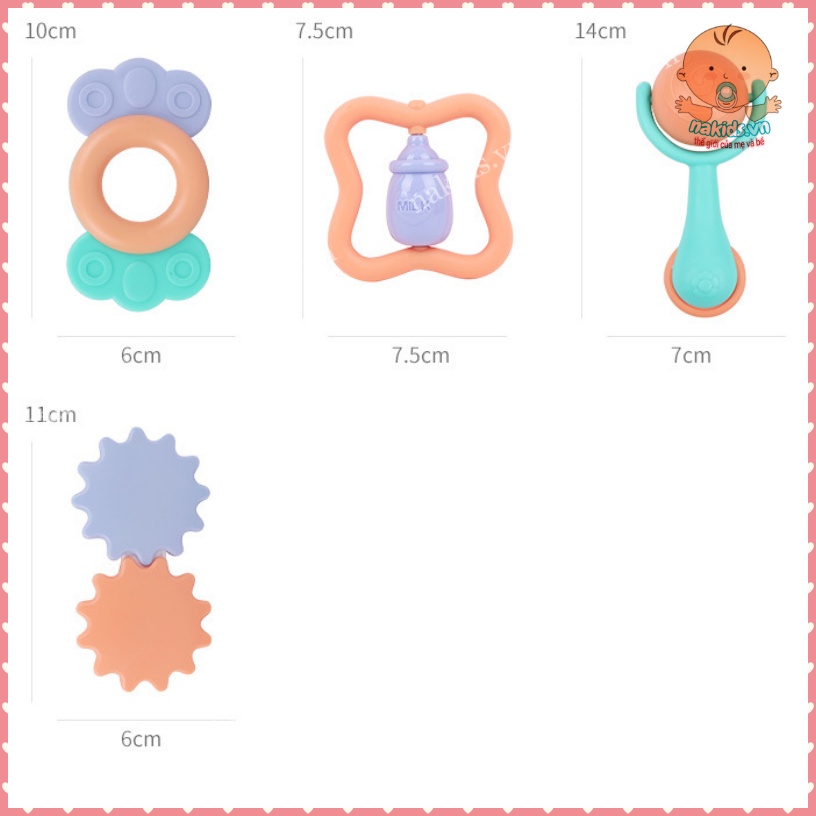 Bộ 10 Món Đồ Chơi Xúc Xắc Kèm Gặm Nướu Giảm Ngứa Lợi Cho Bé Baby Rattle Có Hộp Đựng