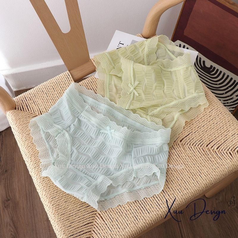 Quần lót nữ Wexuu quần lót Su cao cấp mặt nhăn phối ren co dãn mềm mại kháng khuẩn thông thoáng - QC94