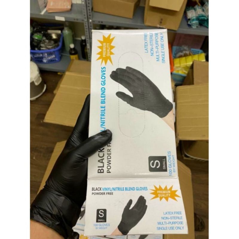 Găng Tay Y Tế Đen Không Bột, Hộp 100 Chiếc Đen Nhám, Bao Tay Cao Su Đen Dùng Trong Spa Phun Xăm Thẩm Mỹ