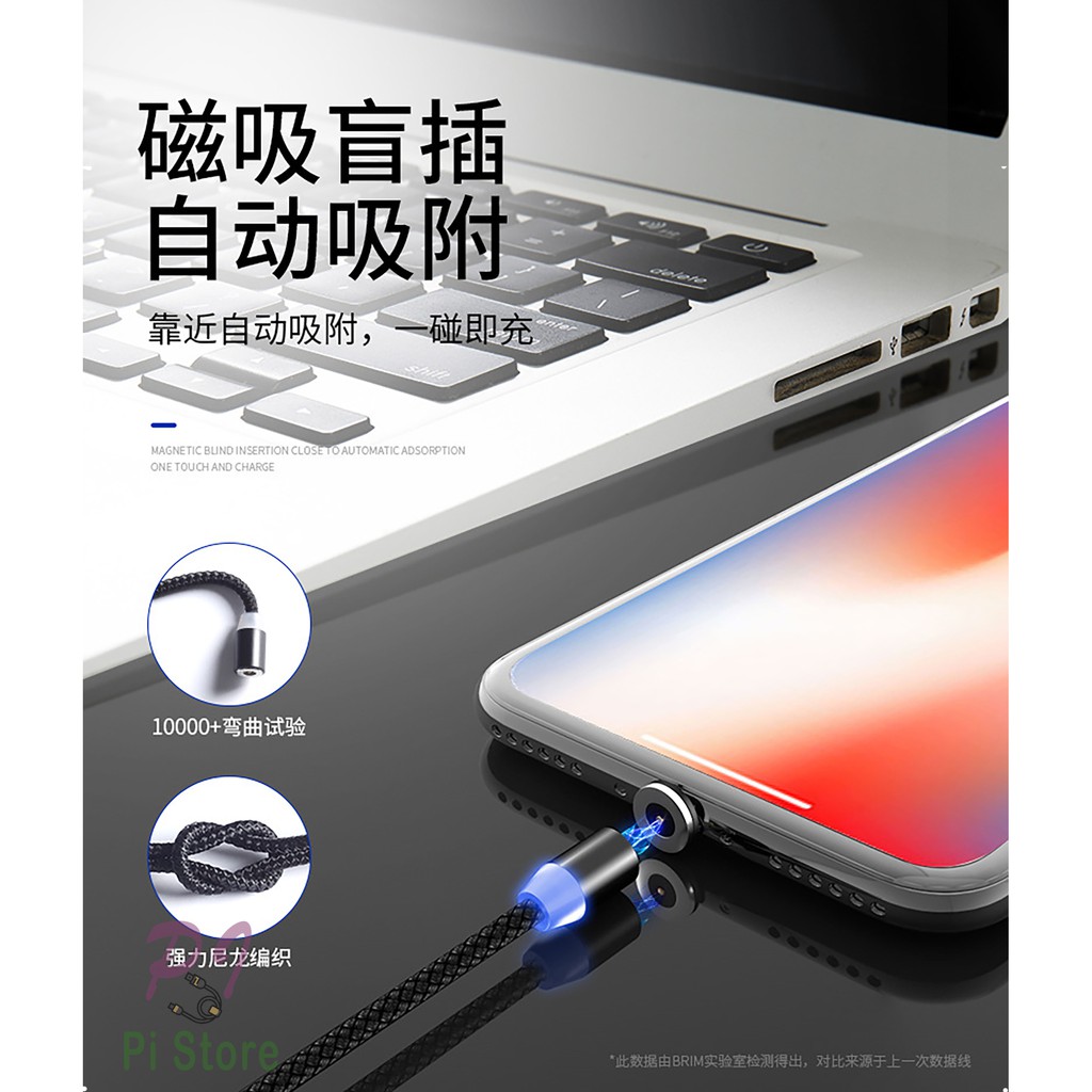 [Bán Lỗ Xả Kho] Cáp sạc từ hút nam châm đầu Iphone | micro USB | Type C xoay 360 độ dây dù,có LED cao cấp