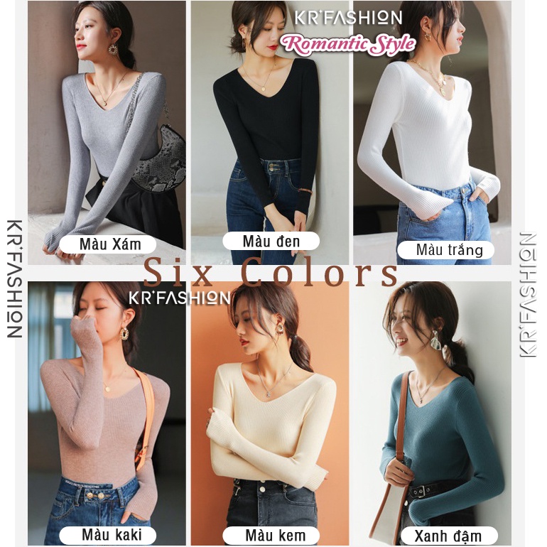 Áo len nữ AL202 cổ tim Hàn Quốc KRFashion trơn ôm body mềm mịn co giãn loại 1 nhiều màu trend mùa thu đông Hàn Quốc