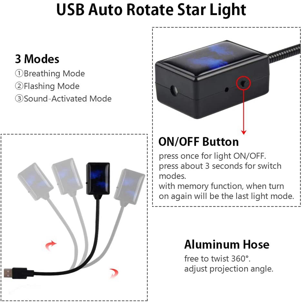 Đèn LED USB Tạo Hiệu Ứng Bầu Trời Đầy Sao Nhiều Màu Sắc Trang Trí Trần Xe Hơi
