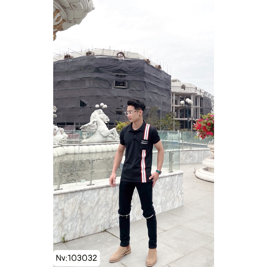 Áo Polo Mikenco Họa Tiết Vạch Sọc Thời Trang Nam