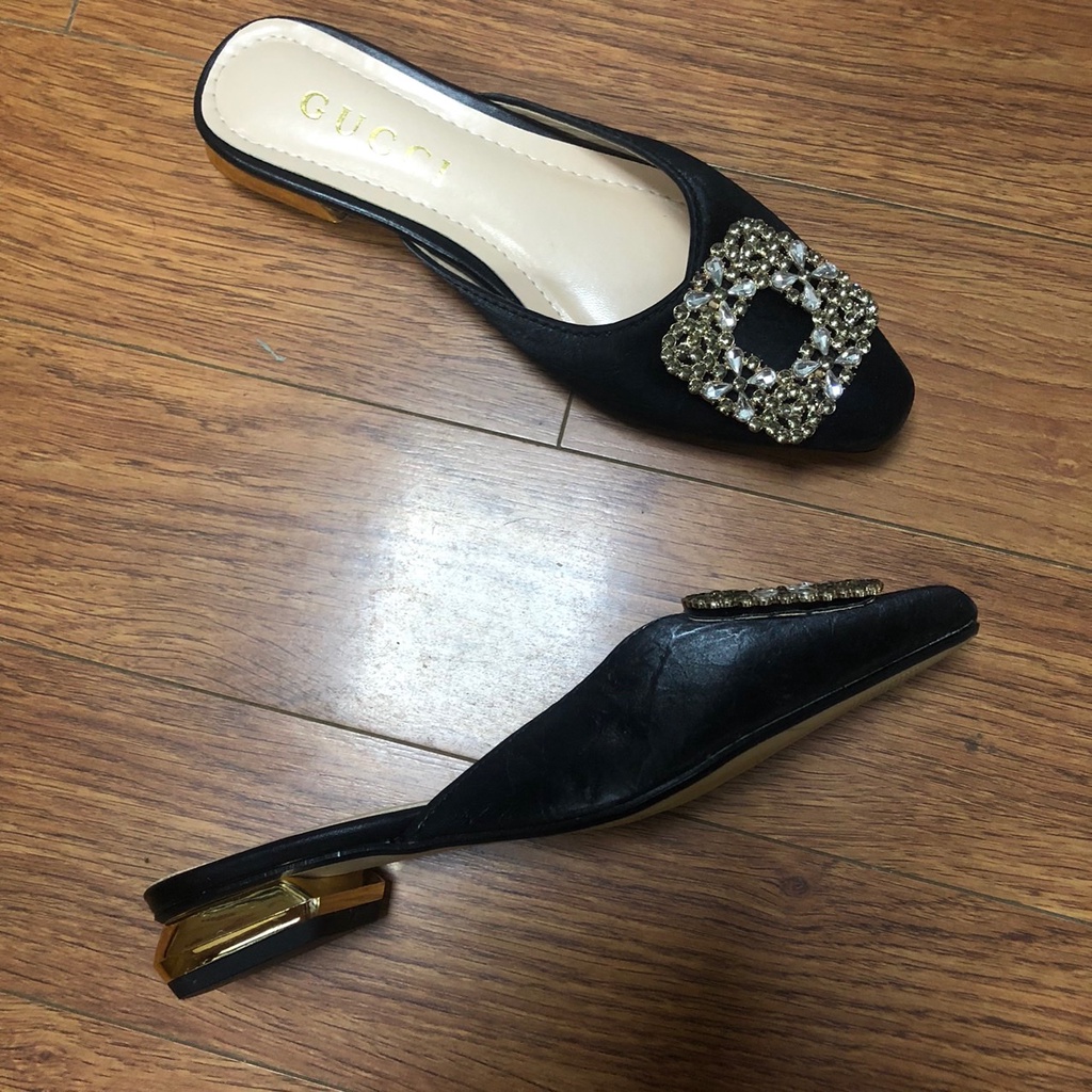 Sục nữ đế cao 3p mũi vuông, Dép cao gót 3 phân bít mũi phối khóa đế thấp siêu đẹp G17