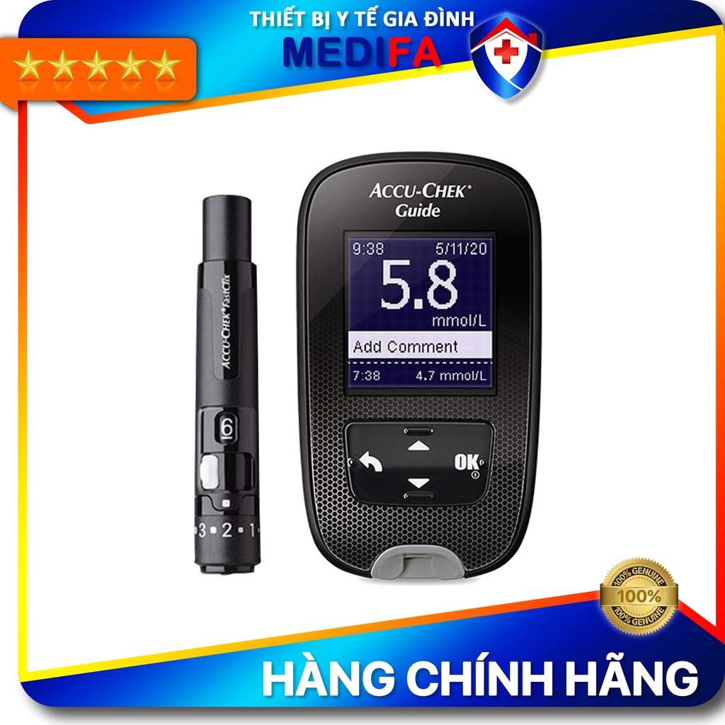 Máy đo tiểu đường Accu-Chek Guide mmol/L kèm dụng cụ lấy máu FastClix & trụ 6 kim