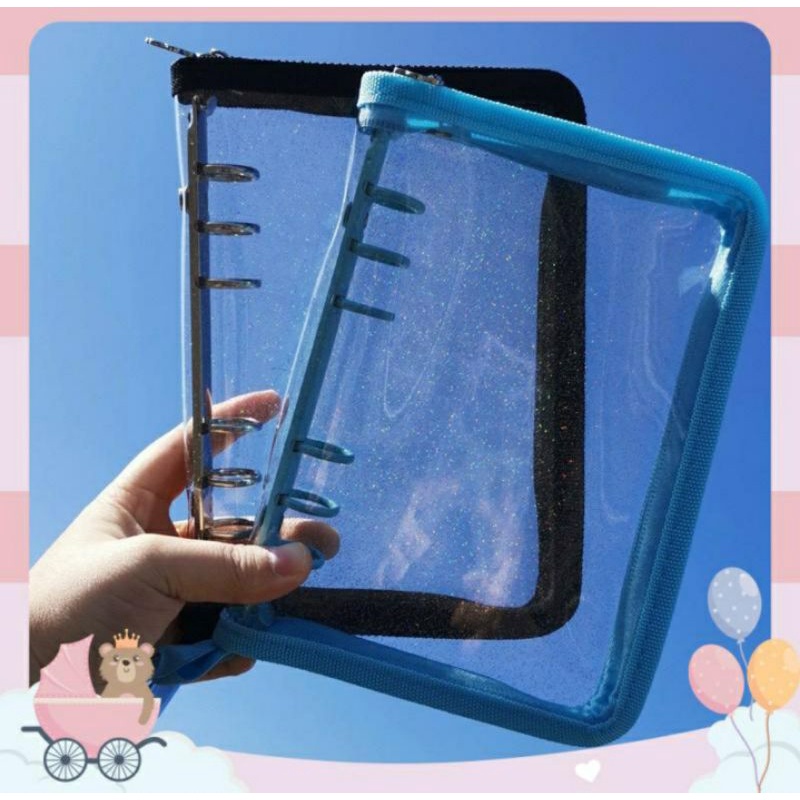 Binder A5, bìa sổ còng kim tuyến có khoá kéo decor sổ tay, đựng card