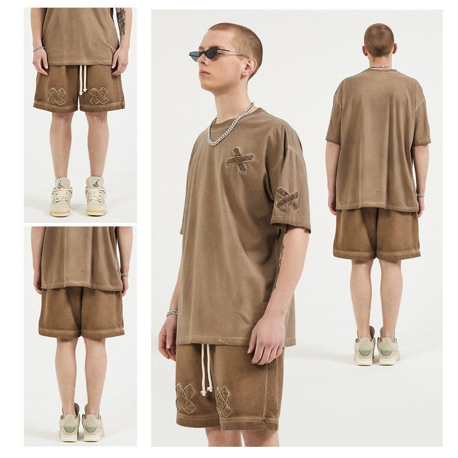 Set thun trơn unisex họa tiết chữ thập