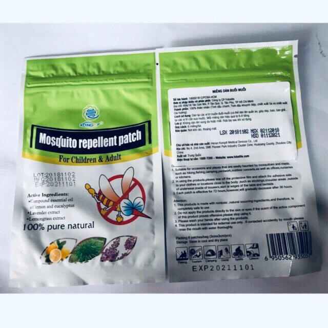 Miếng dán đuổi muỗi Mosquito Repellent Patch 100% thiên nhiên(mỗi miếng dán hiệu quả từ 6-8 tiếng,dán lên quần áo,giày..