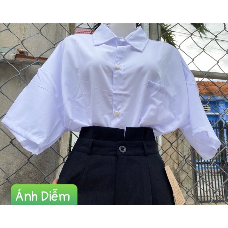 quần bèo lưng cao 1 nut set đi học áo trắng quần tây lưng bèo A000