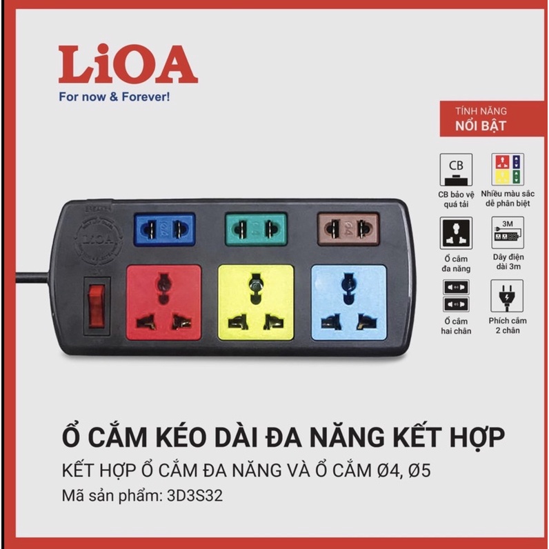Ổ Cắm LiOA 6 LỖ, Ổ CẮM LIOA CHÍNH HÃNG, Ổ CẮM LIOA 3D3S