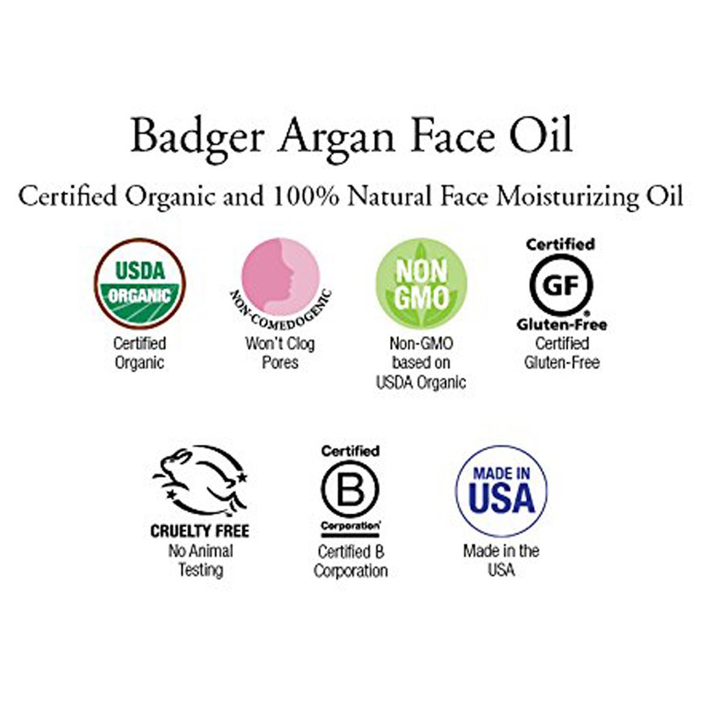 Dầu dưỡng hữu cơ cho da dầu và da hỗn hợp BADGER Argan Face Oil - USDA Organic -  29.5ml