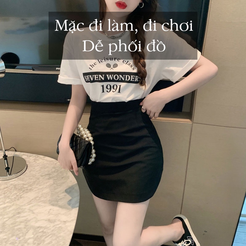 Chân váy chữ A vạt bầu, chân váy ngắn lưng cao ôm bó sát body màu đen V450