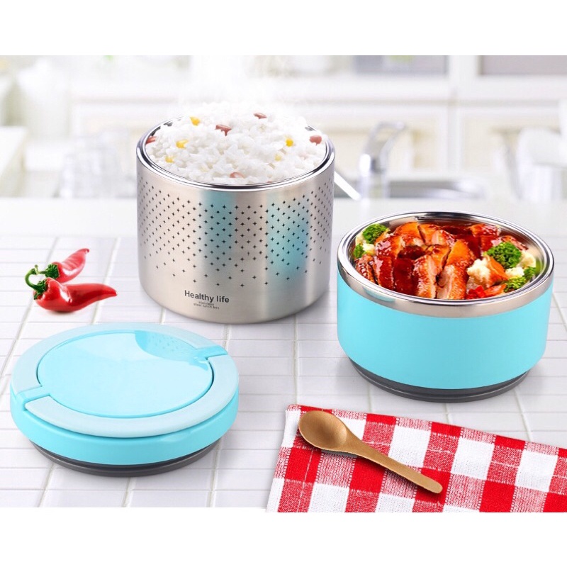 Hộp cơm giữ nhiệt 2 tầng 2 khay TEDEMEI, cà men đựng cơm, cặp lồng ủ nóng 6-8 tiếng