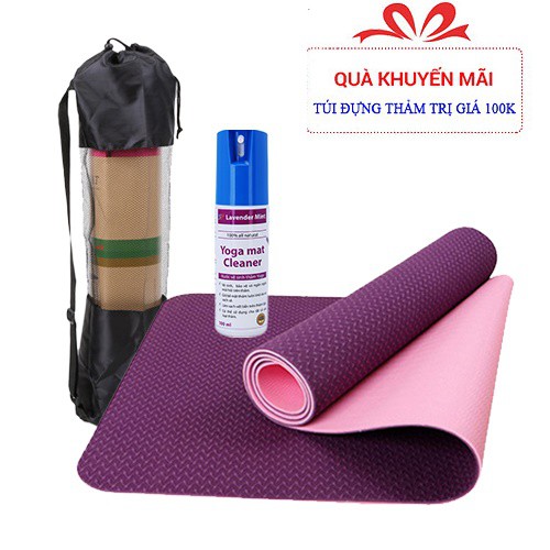 SALE CUỐI NĂM : Thảm Yoga TPE EcoFriendly 2 lớp cao cấp dày 6mm tặng túi lưới đựng,chai xịt  thảm chuyên dụng