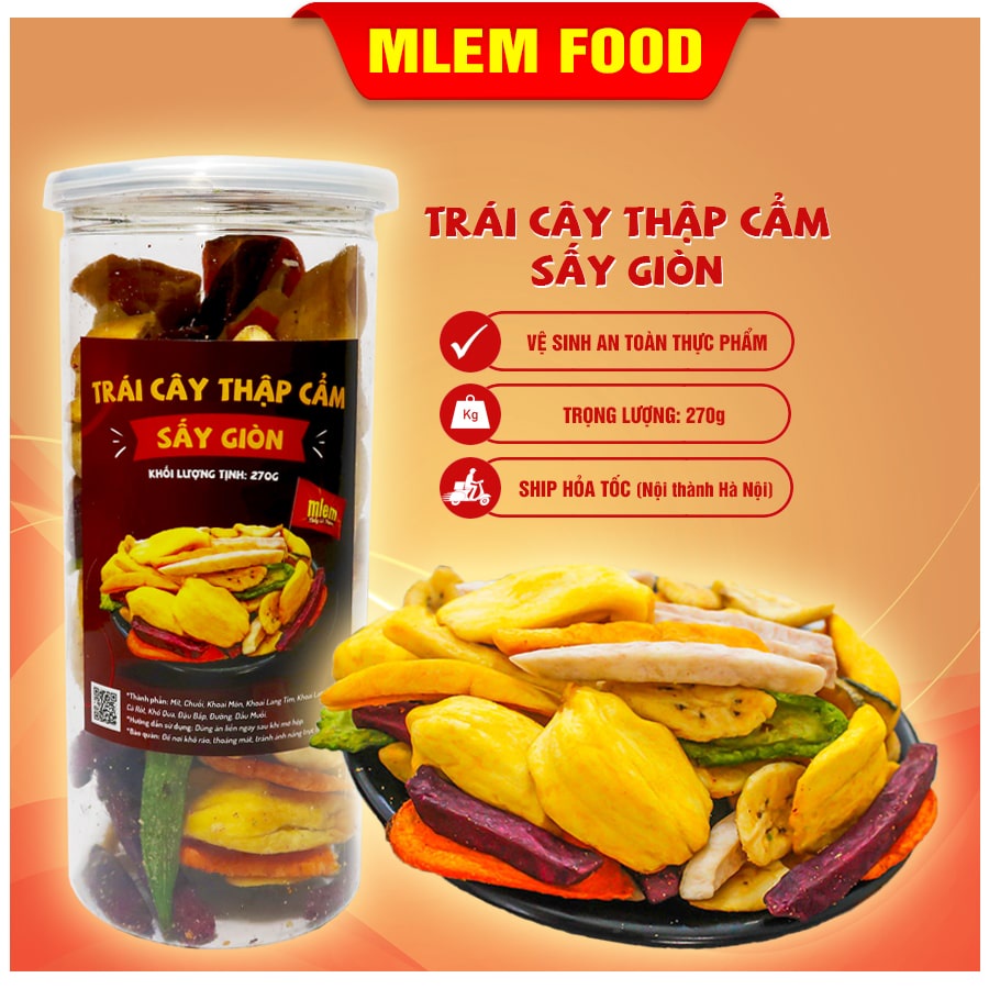 Trái cây sấy thập cẩm xuất khẩu 270gr Mlem Food, Hoa quả sấy khô mix nhiều vị - Đồ ăn vặt Hà Nội