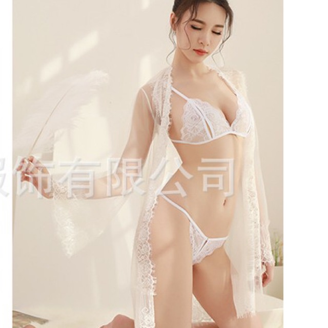 Set ngủ ren sexy áo choàng ngủ ren xuyên thấu kèm chip lọt khe và áo ngực ren ( CHE TÊN SẢN PHÂM) G29