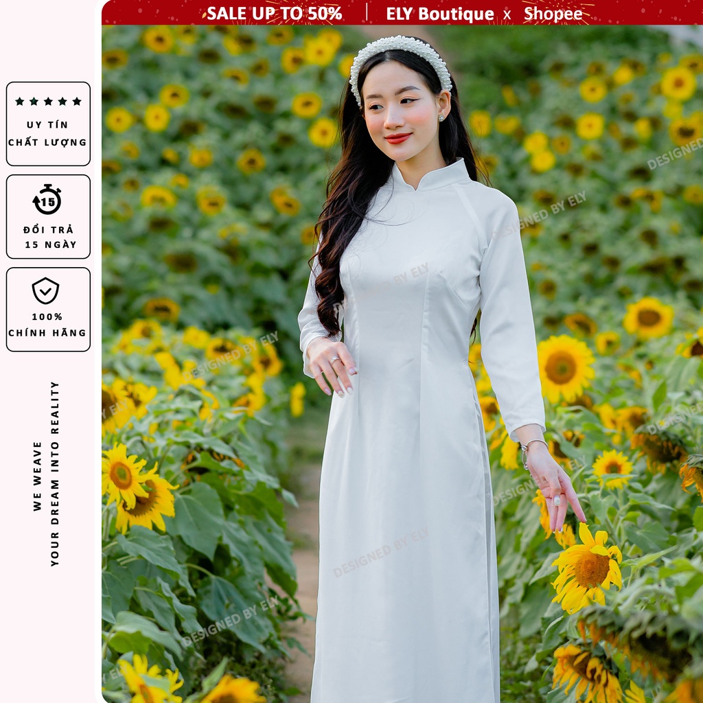 Áo dài trắng học sinh chất đẹp ELY Boutique lụa cao cấp không lộ đa dạng kiểu cổ