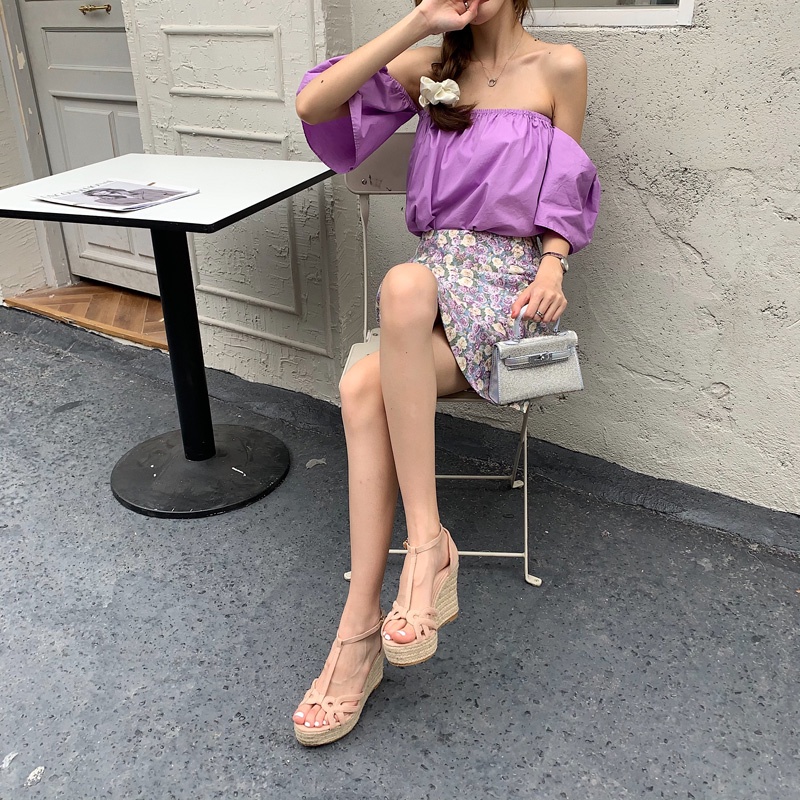 Giày Sandal Cao Gót Đế Xuồng Bằng Dây Rơm Bện Phong Cách Âu Mỹ 2022